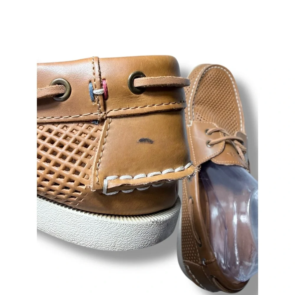 Tommy Hilfiger Mens Leather Perforated Boat Shoes Tan Size 13 BOWMAN